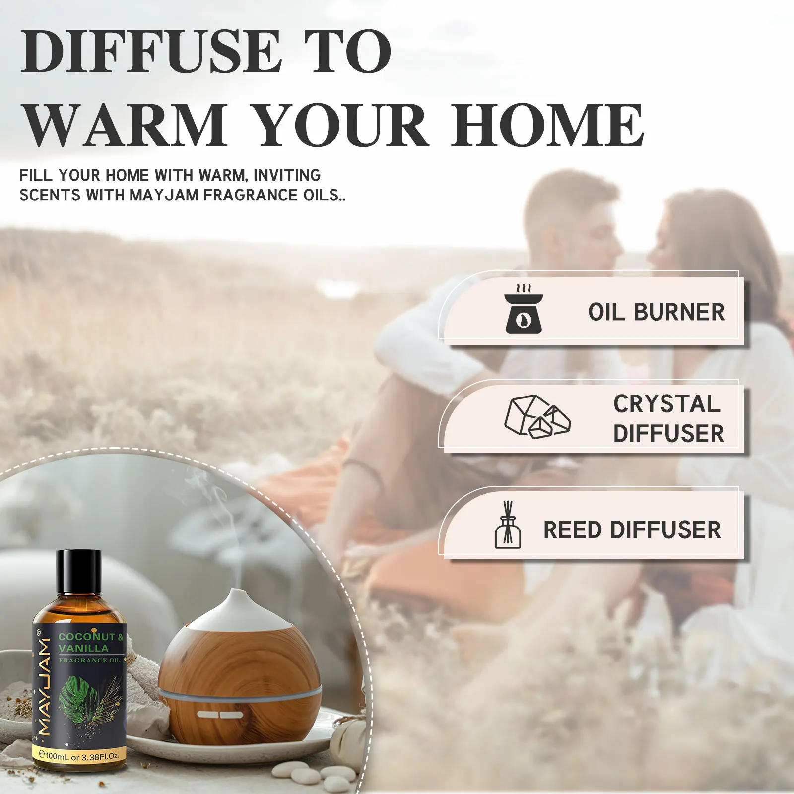 MAYJAM 100ML Fragrance Diffuser Oil White Musk Bubble Gum Sea Breeze Baby Powder Coffee Freesia for Making Candle Humidifier
