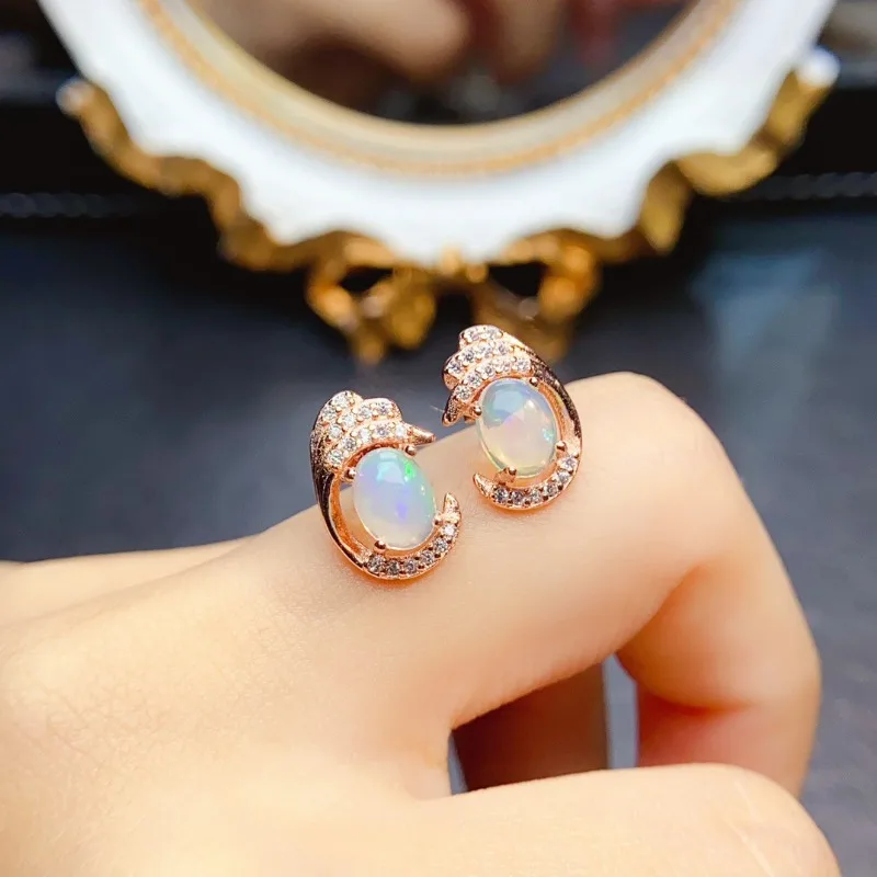 SACE GEMS Fashion Drop Earrings for Women 925 Sterling Silver 5*7MM Natural Opal Stud Earrings Wedding Party Fine Jewelry Gift