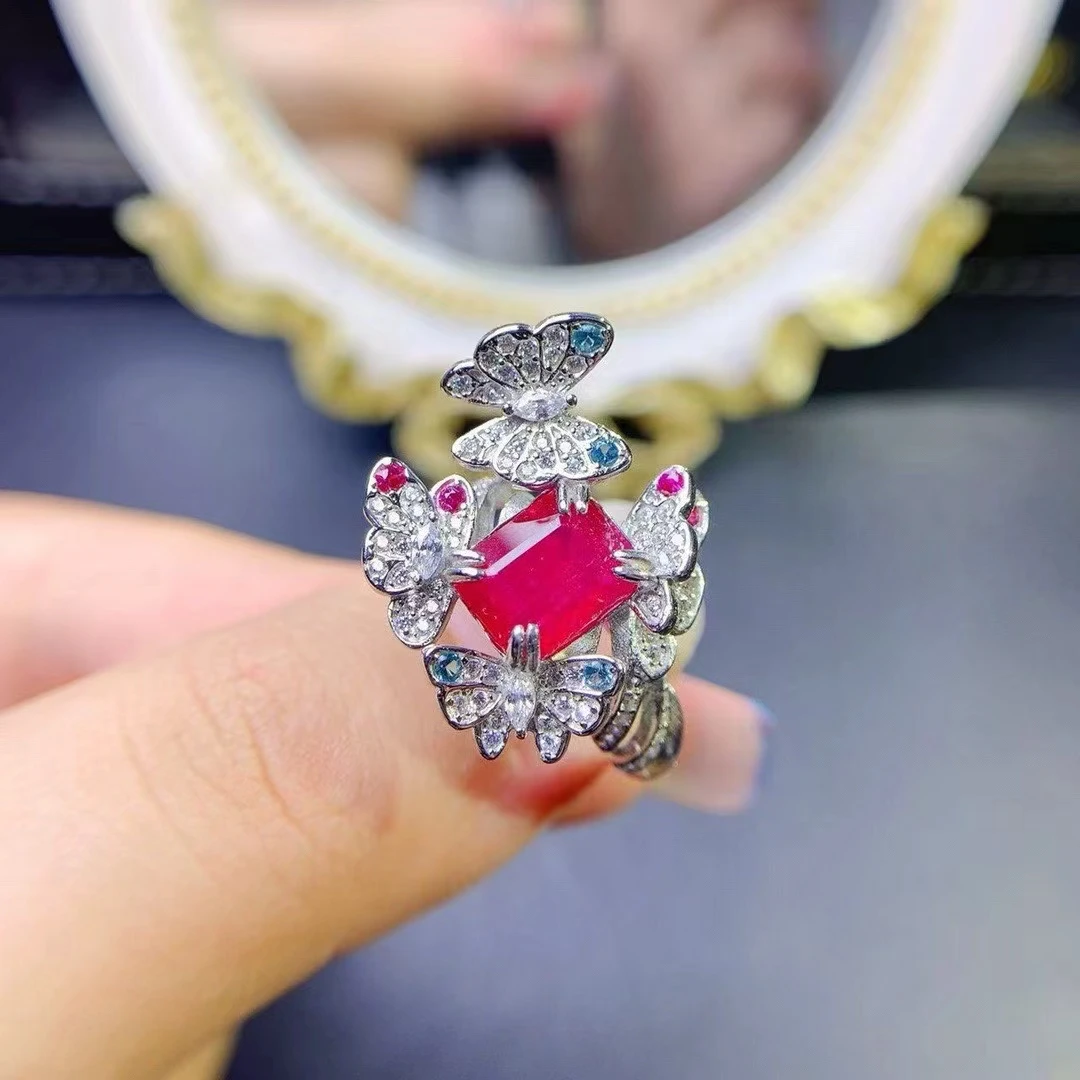 

KJJEAXCMY High quality Simple Natural Ruby Ring S925 Silver Inlaid Elegant Simple Palace High-End Design Women's Jewelry