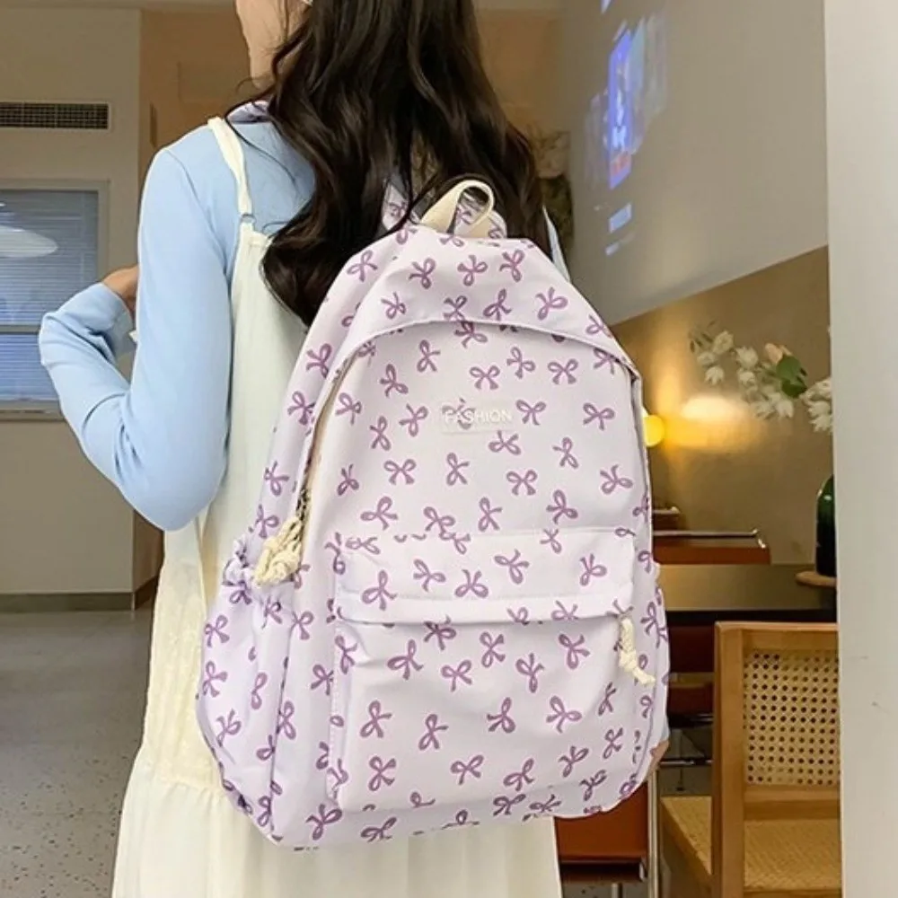 

Nylon Bow Backpack Adjustable Strap Large Capacity Students School Bag Japanese Style Lightweight Teenagers Shoulder Bag