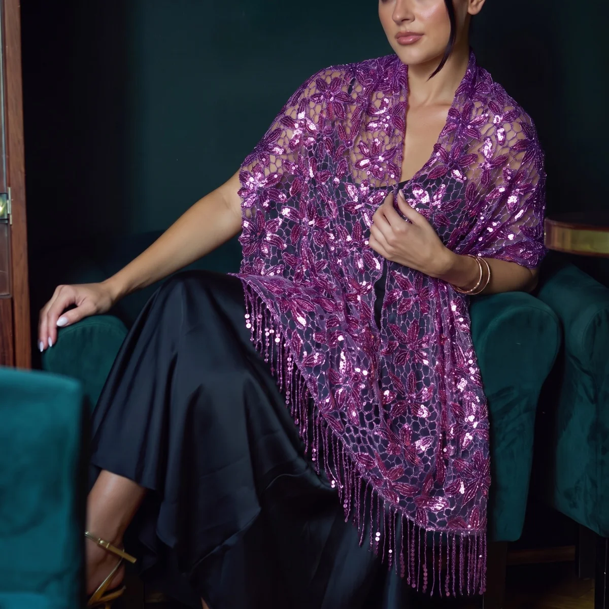 Luxury Large Sequin Fringe Shawl Women Stylish Oversized Blanket Stole Daily Evening Party Outer Wrap Cheongsam Scarf