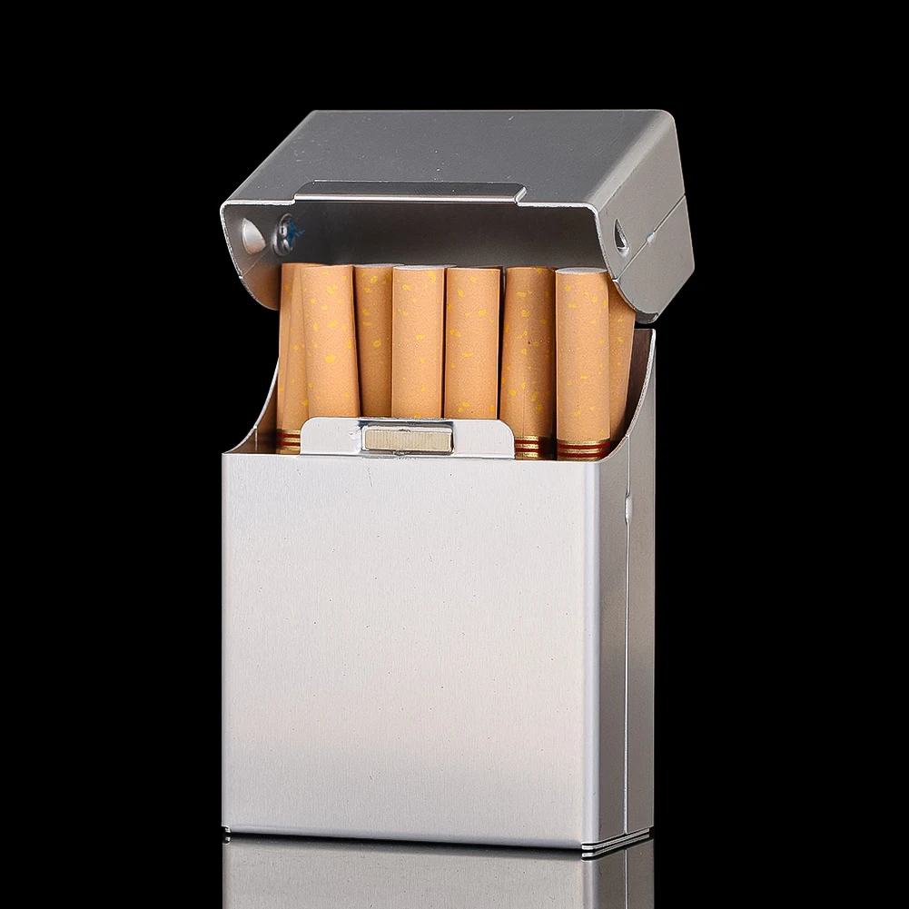 Estojo de alumínio para cigarros, 20 capacidades, fecho flip, portátil, bolso, caixa de cigarros, recipiente de armazenamento, acessórios para fumar