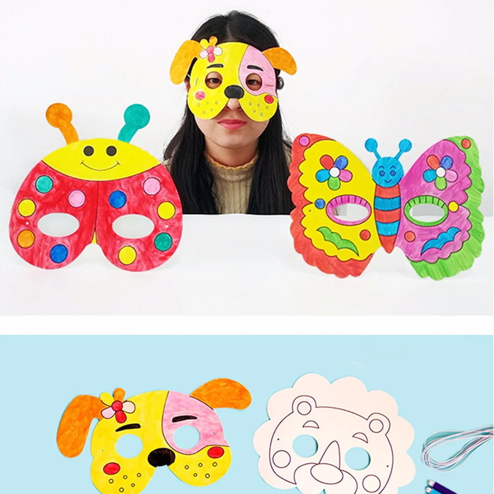 10 PCS Creative DIY Mask Coloring Paper Painting Manual Material Kit Blank Graffiti Sturdy