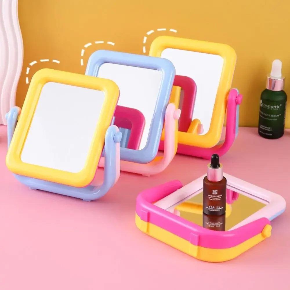 Novo criativo espelho de maquiagem de mesa bonito portátil rotativo espelho de vaidade macaron cor dos desenhos animados ferramentas beleza