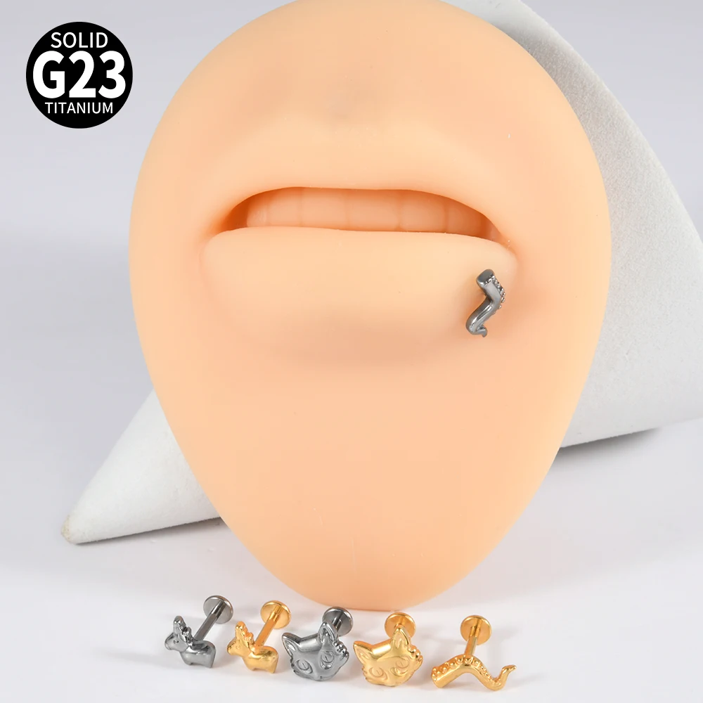 1/2/3PCs F136 Titanium Piercing Cat Unicorn Squid Internal Threaded Labret Lip Ring Ear Cartilage Tragus Helix Daith Earring