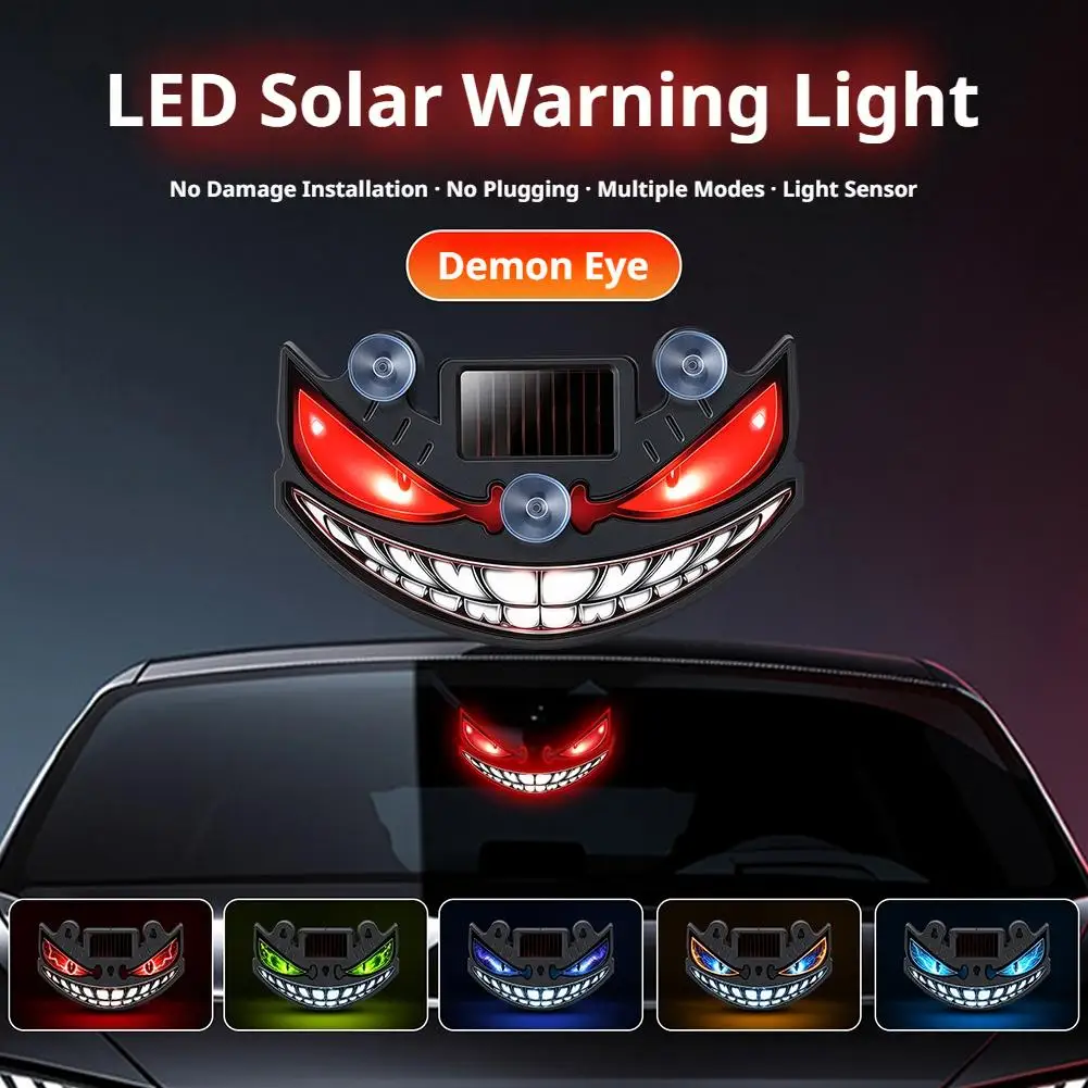 Devil's Eye Car Neon Light Windshield LED Solar Warning Light Dynamic Expression Ambience Lamp Decor with Suction Cup for SUV