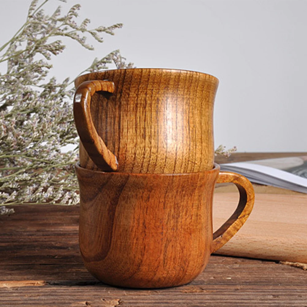 

Jujube Wood Beer Cup Vintage Color Lightweight Eco-Friendly Reusable Mug with Handle for Coffee Tea Restaurant Home