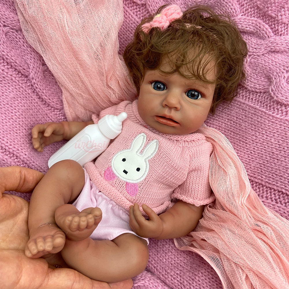 

12-дюймовый реалистичный полностью силиконовый реборн для маленьких девочек LouLou, темная кожа с волосами, открытые голубые глаза, мягкое тело, подарок на день рождения, Рождество