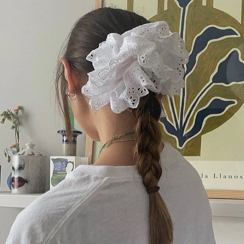 Handmade Big Flower Lace Hair Scrunchies Four Layer Oversized Hair Rope Ties Hair Accessories Ponytail Holder Hair Ring INS