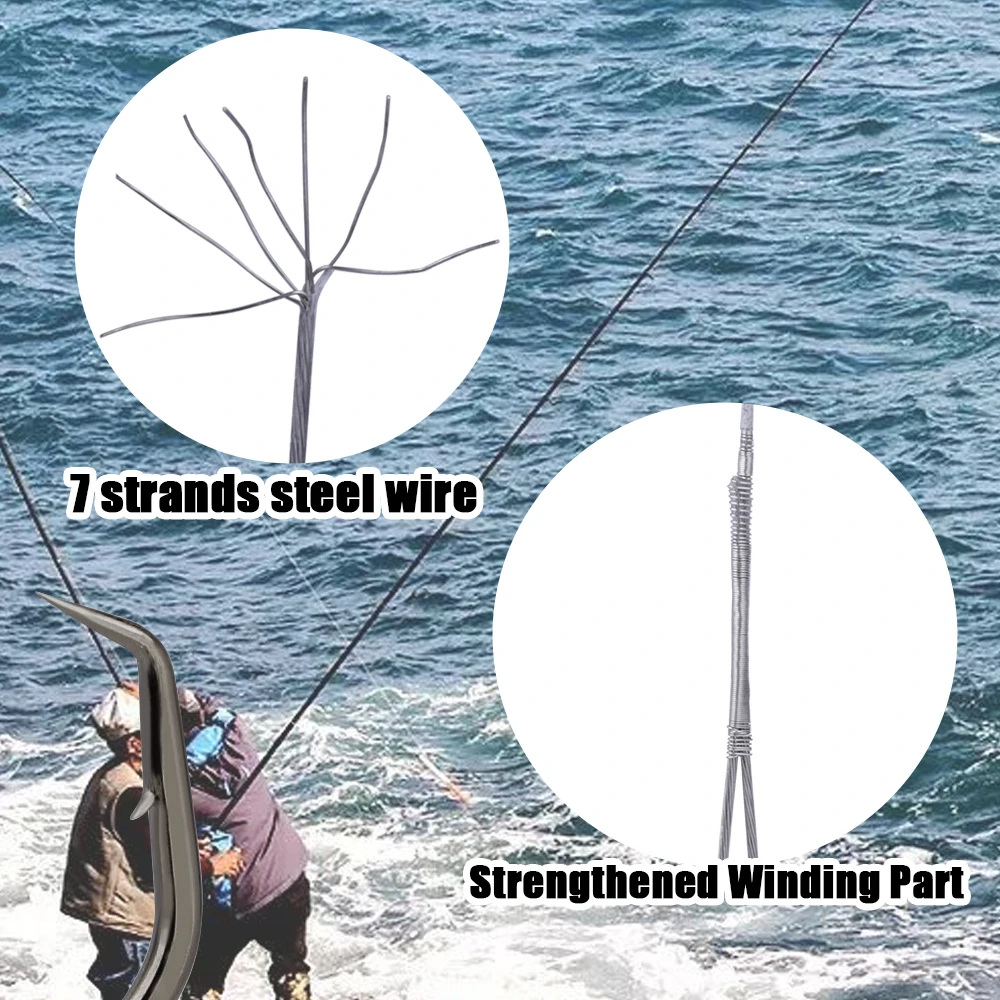 20LB-60LB Silver Anti Bite Steel Fishing Line Steel Wire Leader with Barbed Hooks Lead Core Leash Fishing Wire Fishing Accessory
