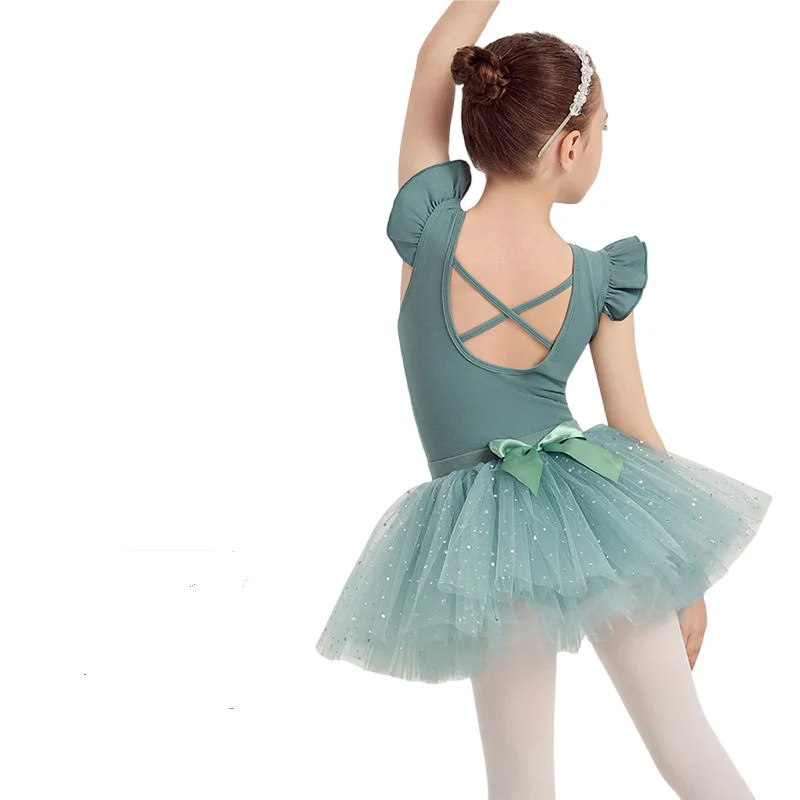 Justaucorps de Ballet pour petites filles, avec Tutu scintillant, 4 couches, nœud papillon à plusieurs niveaux, manches courtes et longues, Costumes de danse de ballerine, gymnastique