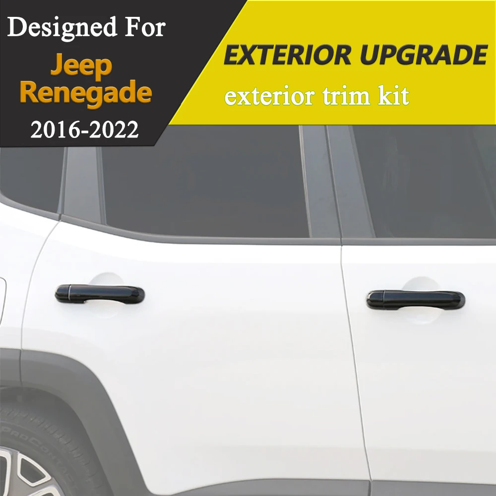 15Pcs Exterior Trim Kit for Jeep Renegade 2016-2022 Car Door Handle Mirror Cover Fuel Tank Cap Decoration Accessories Black ABS