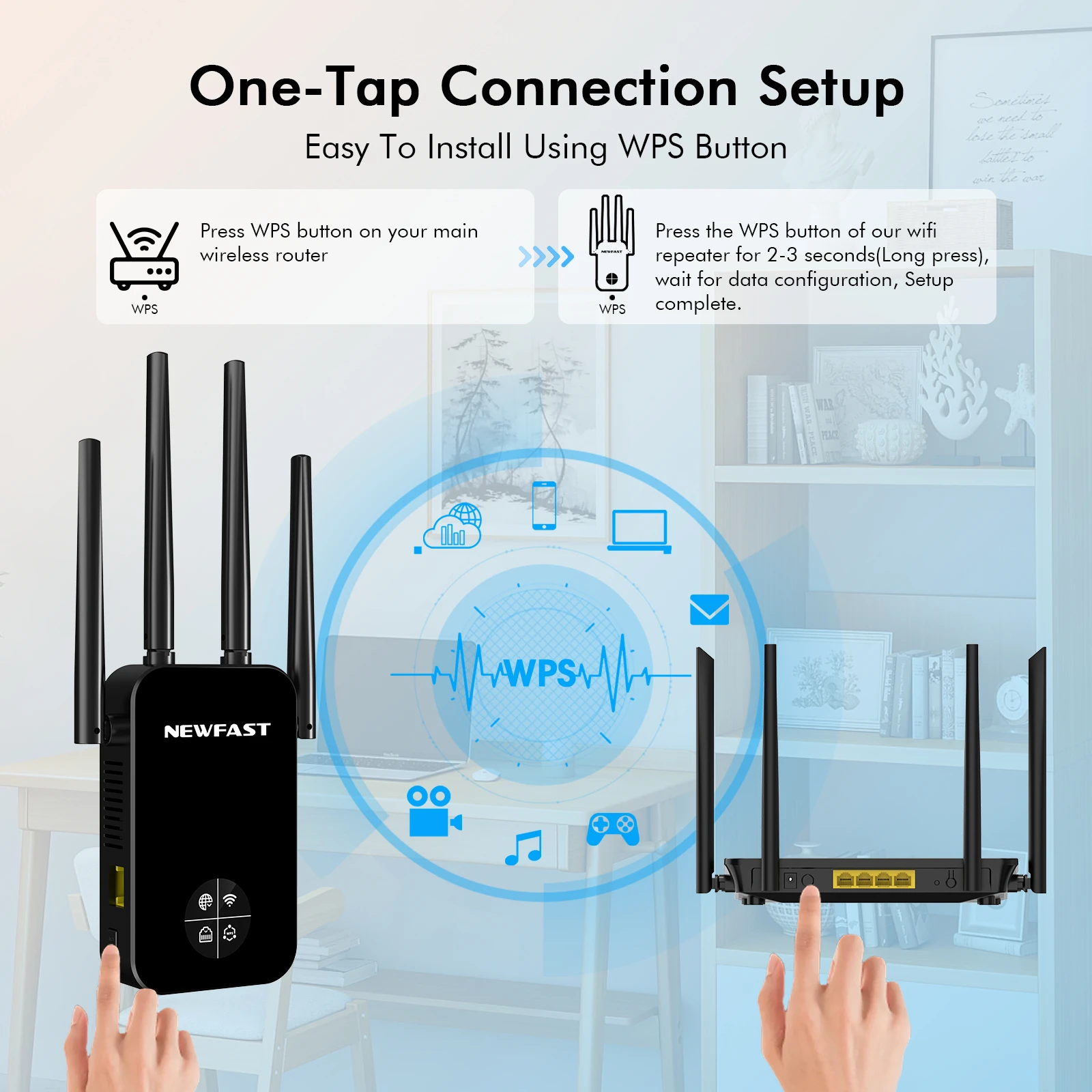 Imagem -02 - Wifi Repetidor Roteador Banda Dupla 2.4g & 5.8ghz Extensor Wi-fi sem Fio Amplificador Antena Gigabit para Casa Ac1200