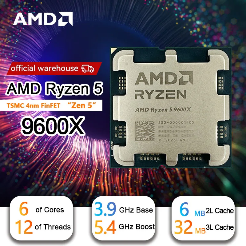 AMD R5 9600X Ryzen 5 9600X New Processor 5.4GHz 6-Core 12-Thread 38MB Game Cache 4NM TDP 65W Socket AM5 Gaming CPU Zen 5