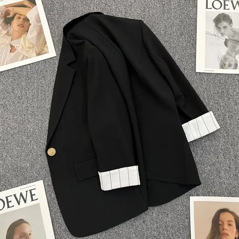 2024 Spring Summer New Suit Thin Blazers Women Casual Fashion Elegant Trench Coat Black Short Suits Cardigan Outwear Female RERW