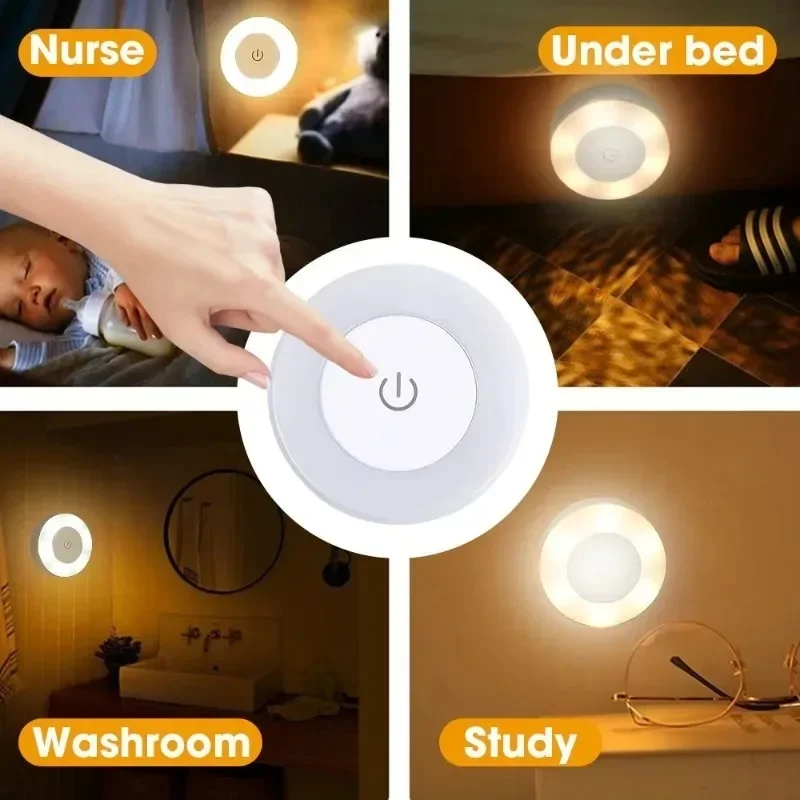 Mini luces LED de noche portátiles con carga USB, 3 modos, lámpara redonda con Sensor regulable, luz de pared magnética, lámparas de iluminación para cocina y dormitorio