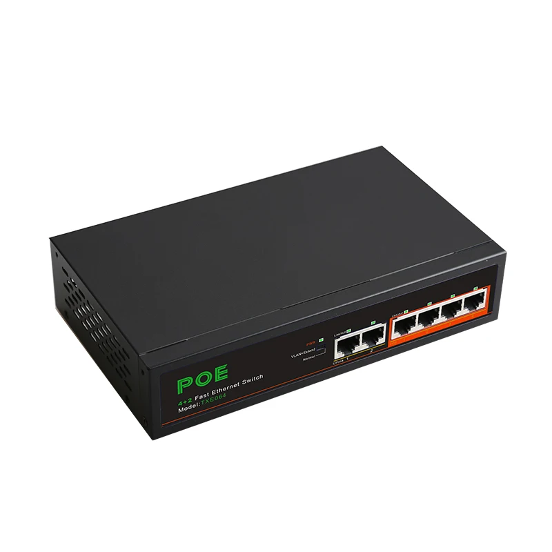 6-ports 10/100Mbps Desktop PoE Switch 4-Port 10/100Mbps 2 Ports Uplink with Vlan Button