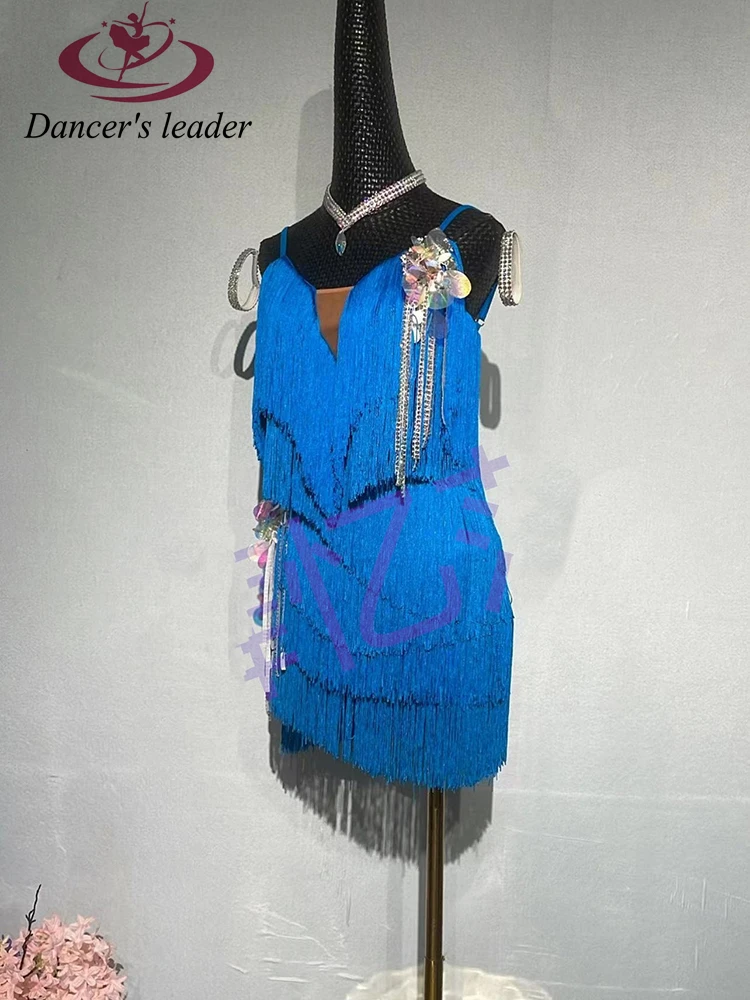 Latin Dance High-end Custom Handmade Flash Flower Sling Tassel Dance Dress Flower Cha Cha Cha Tango Women Professional Dress