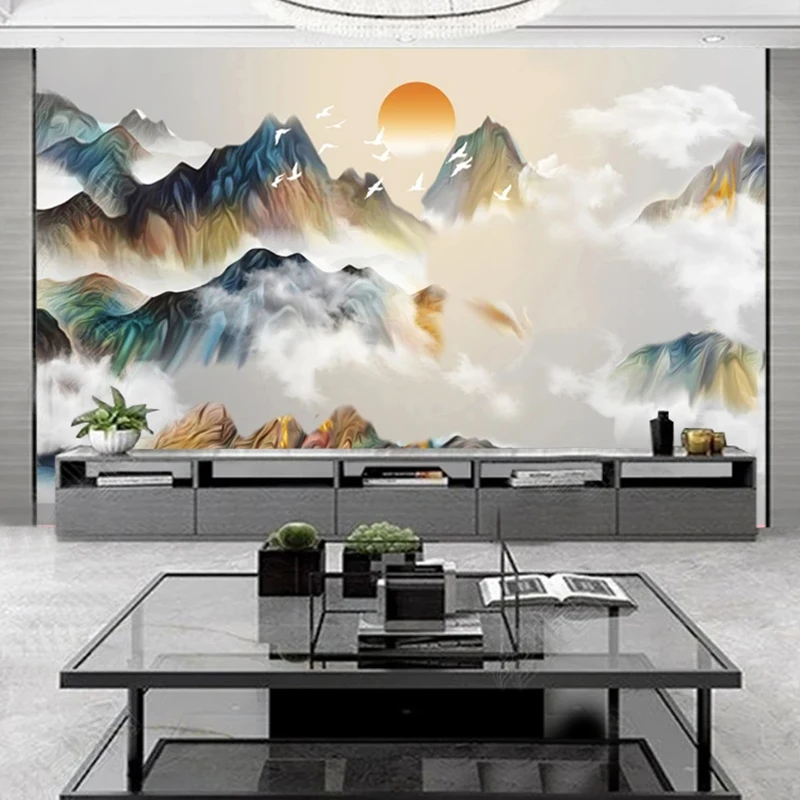 Custom Mural Wallpaper Modern Simple Ink Sunrise Scenery Wall Sticker Bathroom Living Room Waterproof Wall Papers Home Decor