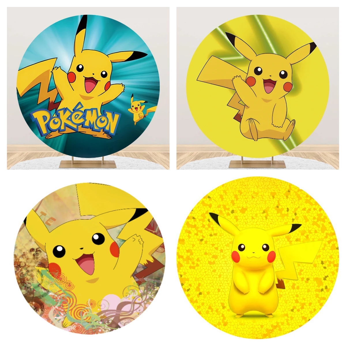 

Pikachu Pokemon Round Backdrop Photo Photography For Background Baby Shower Kids Birthday Party Supplies Props Banner Customize