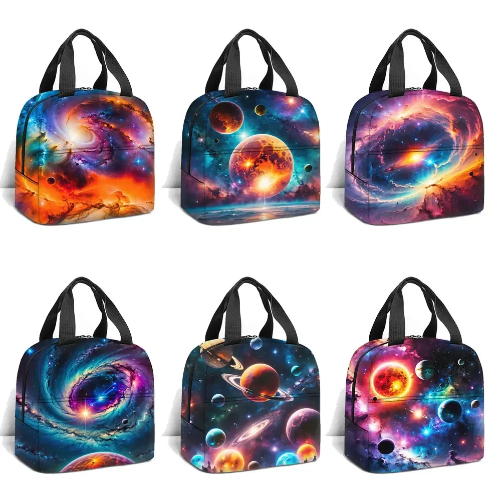 Universe Planet Galaxy Print Lunch Bag Mysterious Universe Students School Picnic Bag Food Pouch Outdoor Hiking Food Bag