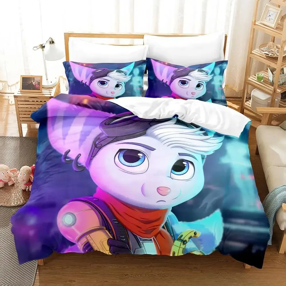 

Game Cartoon Ratchet Clank Rift Apart Bedding Set Boys Girls Twin Queen Full Size Duvet Cover Pillowcase Bed Adult Bedroom