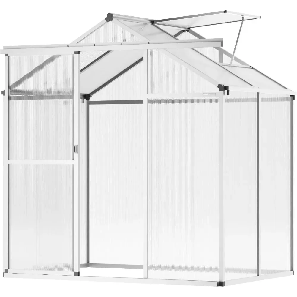 

Polycarbonate Greenhouse, 6 x 4 Ft, Outdoor Greenhouse with Adjustable Vent Windows Pavilion Styled Greenhouse with Sliding Door