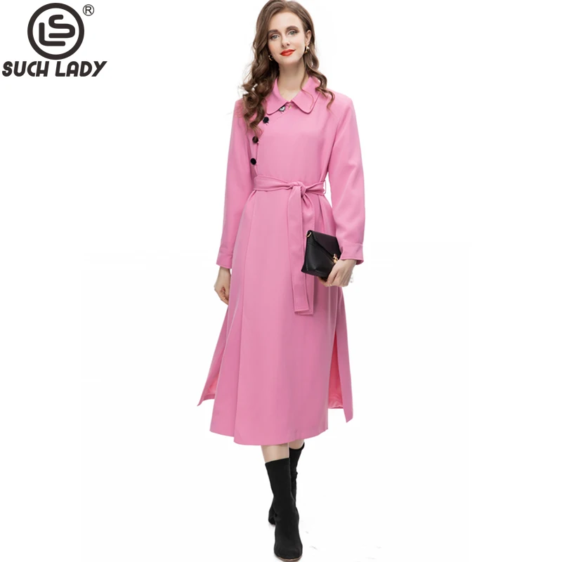 

Women's Runway Trench Coats Turn Down Collar Long Sleeves Asymmetrical Single BreastedFashion Outerwear Coats
