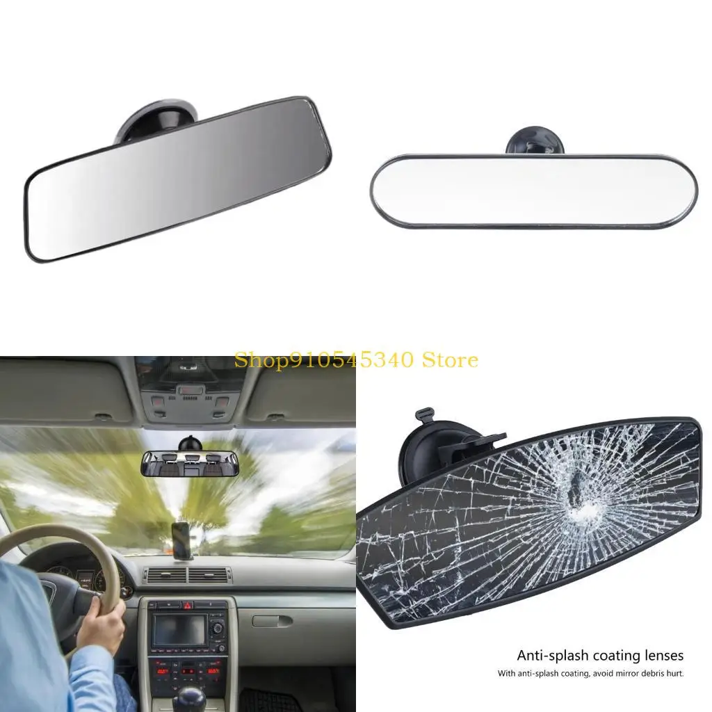 

U2JA Car Windshield Mounted Mirror with Suction Cup Vehicle Wide Rear View Mirror Automotive Accessory Rearview Mirror