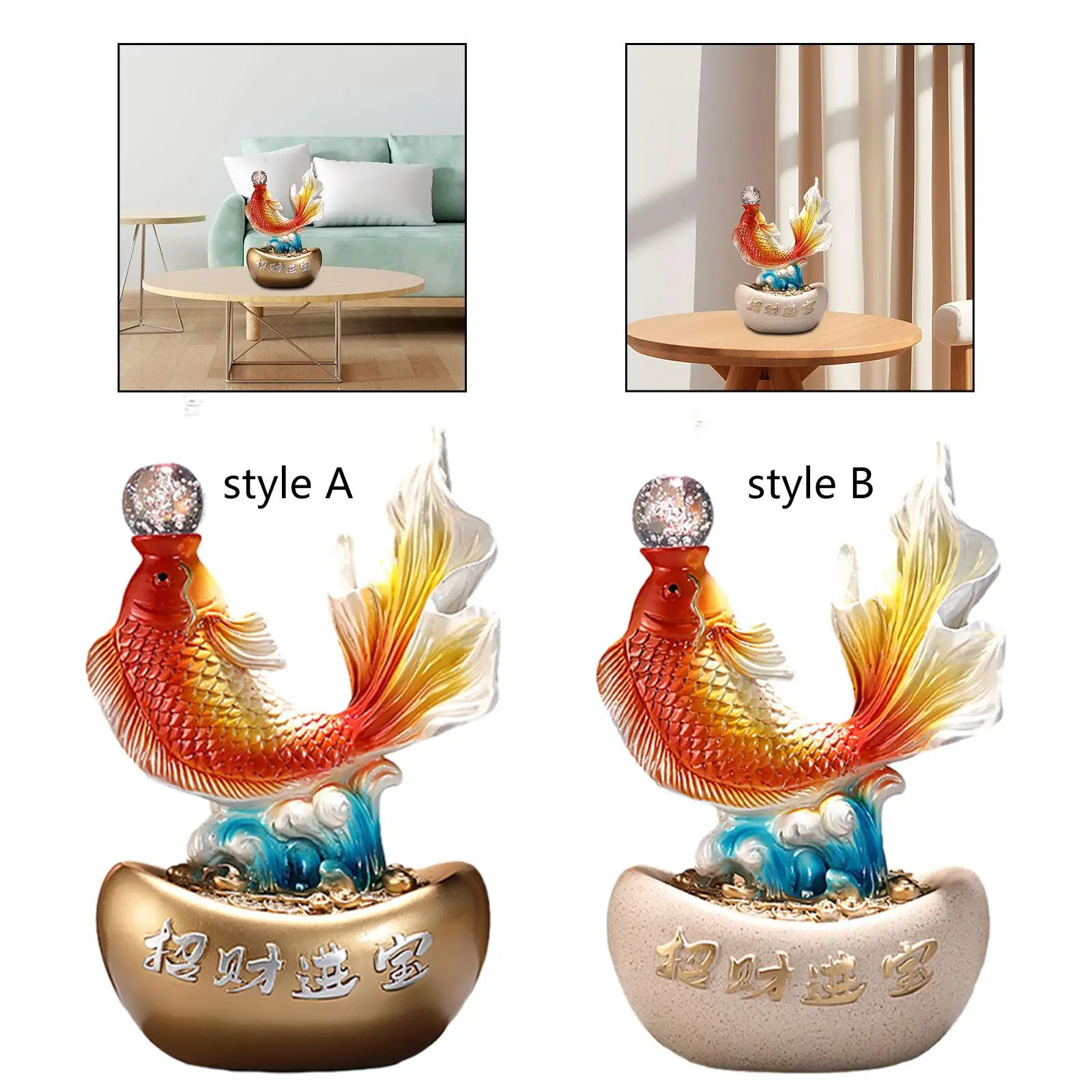 Resin Feng Shui Fish Craft 18x12.5x29cm Decorative Item for Home And Kitchen