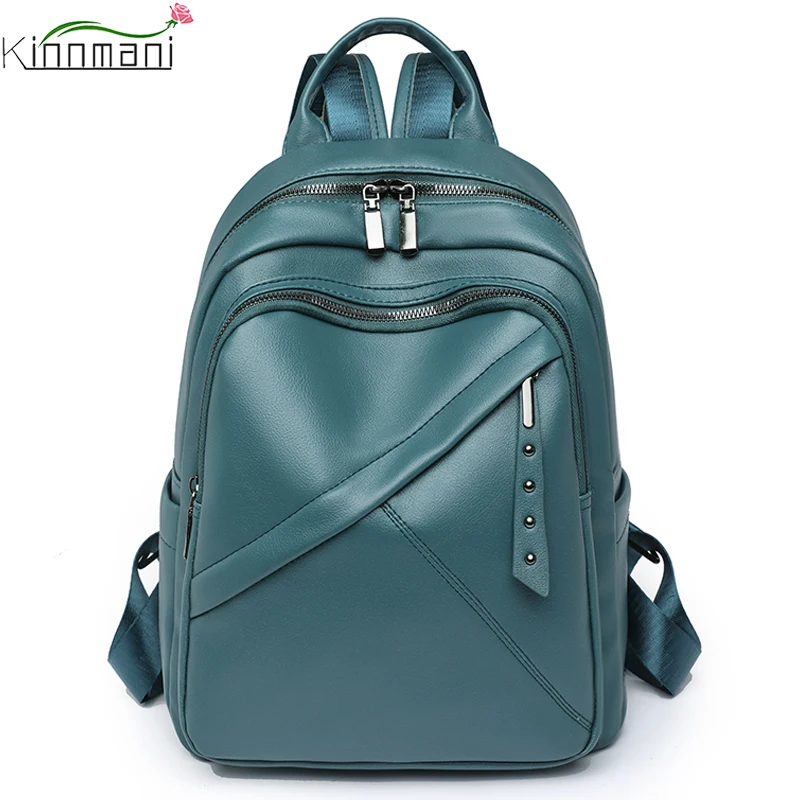 

Women 's Backpack 2024 New High Quality PU Soft Leather Leisure Travel Large Capacity School Bags for Teenage Girls Blue Mochila