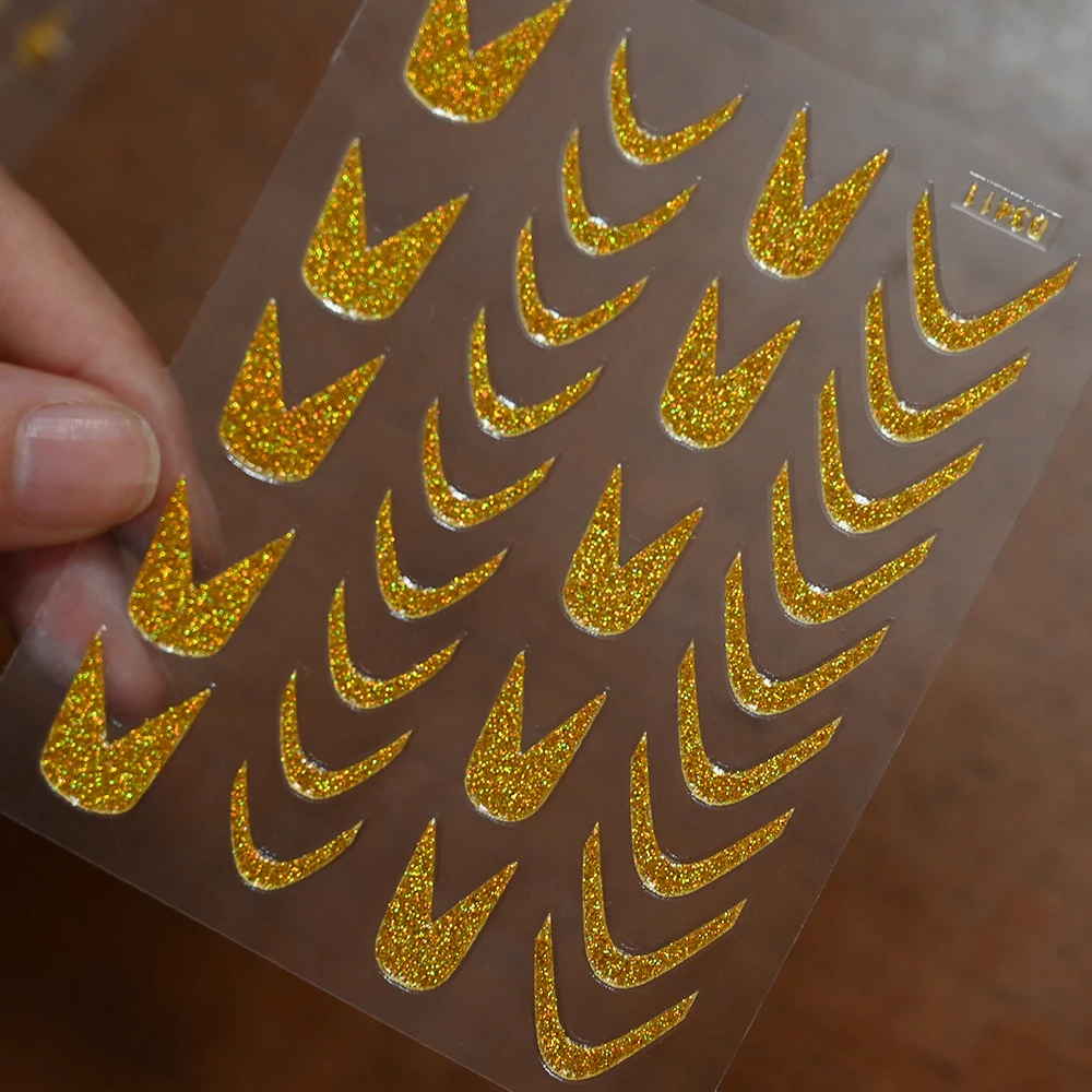Gold Glitter French Tip Nail Art Stickers 3D Sparkly Silver Red Line Heart Nail Decals Self Adhesive Glitter French Nail Sliders