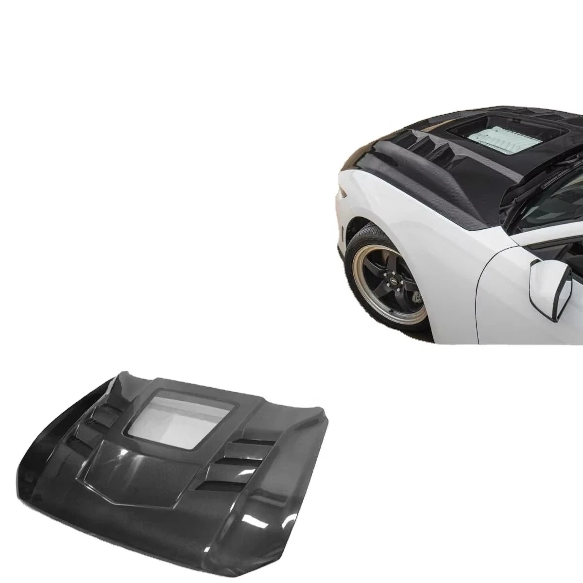 Carbon Fiber Engine Hood for Ford Mustang S650 2024+ Transparent Style Hood With Glass for Replacement.