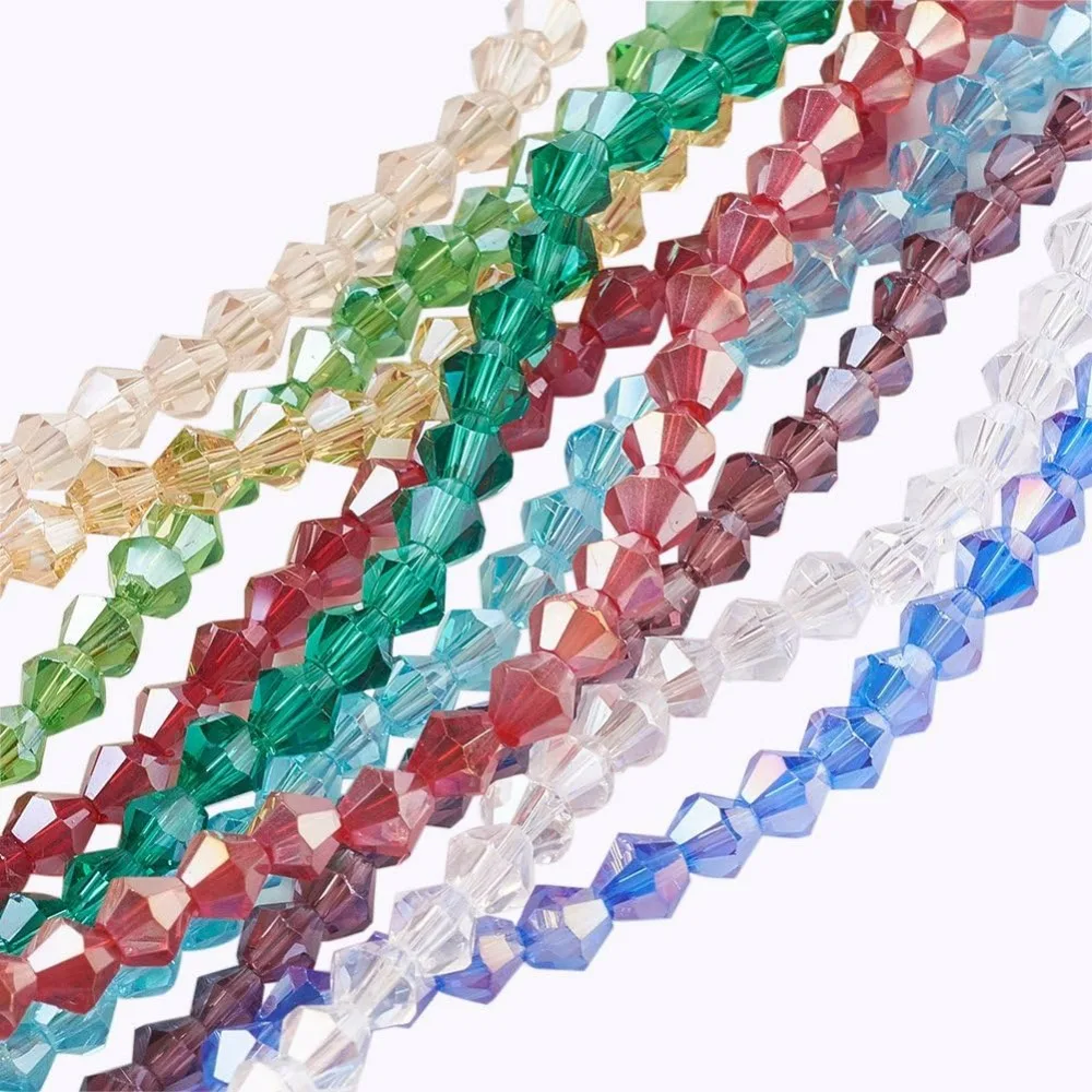 10 Strands Ab Color Faceted Bicone Mixed Color Glass Beads Strands With 4X4Mmhole: 1Mm118Pcs/Strand-image