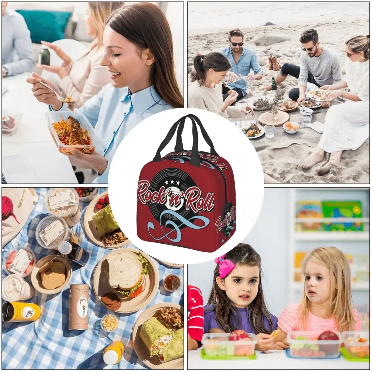 Sock Hop Party Insulated lunch bag Vintage Rockabilly Rock And Roll Women Kids Cooler Bag Thermal Portable Lunch Box Ice Pack