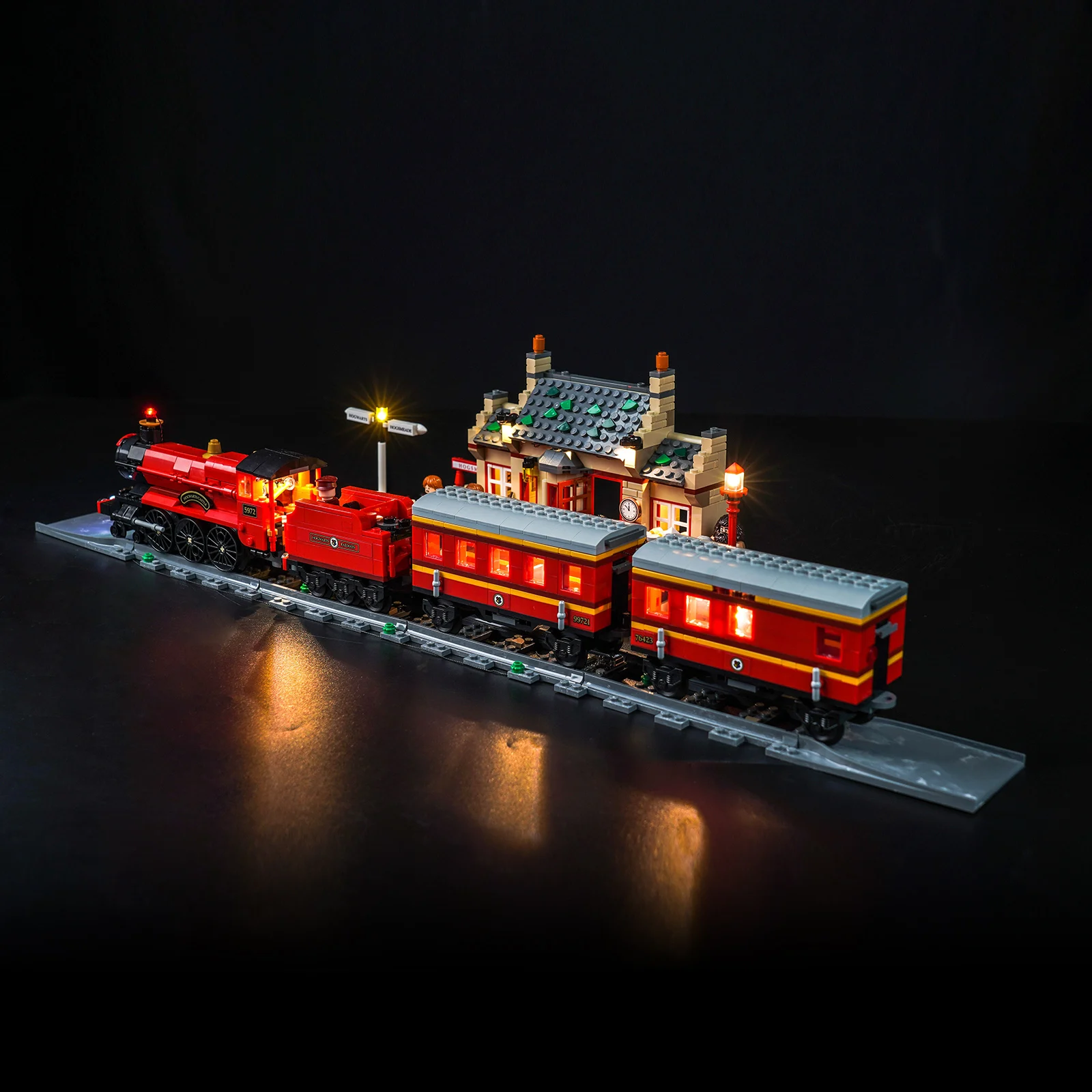 Vonado-Trem Expresso de Hogwarts com a Estação Hogsmeade, Blocos de Construção, Luz LED para 76423, Modelo Não Incluído