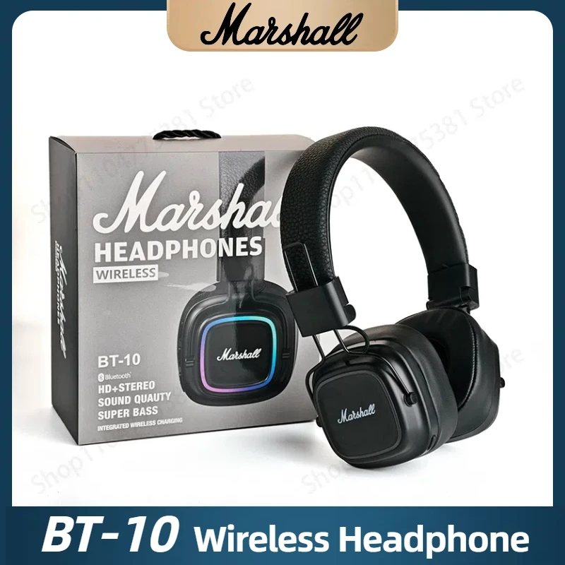 Marshall BT10 Retro Wireless Bluetooth Headphone Noise Cancelling Earphones Over Ear Foldable Stereo Sound Music Headset