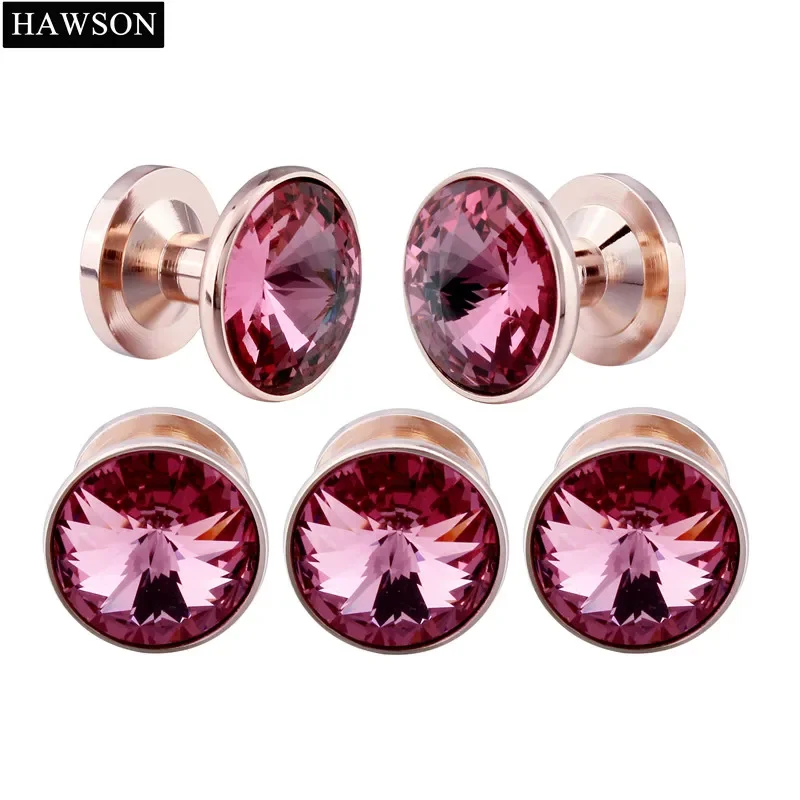 5 pcs In one Set Tuxedo Studs For Men Wedding Party Jewelry Black Gun Plated Crystal Cuff links Studs Buttons