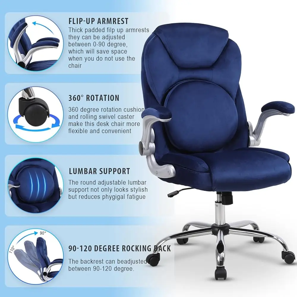 Executive Office Chair With Lumbar Support, Ba Support Office Chairs With Wheels, 90-120°Rocking High Ba Ergonomic Desk Chair