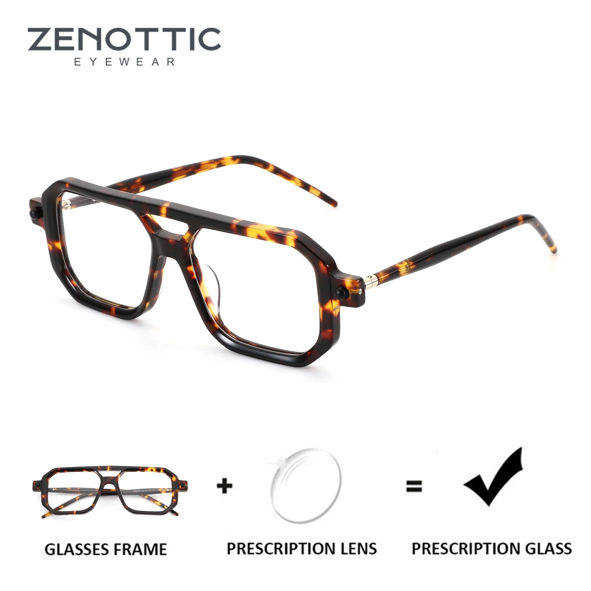ZENOTTIC (XXL Size）Men Pilot Prescription Glasses Handmade Acetate Myopia Photochromic Lenses Progressive