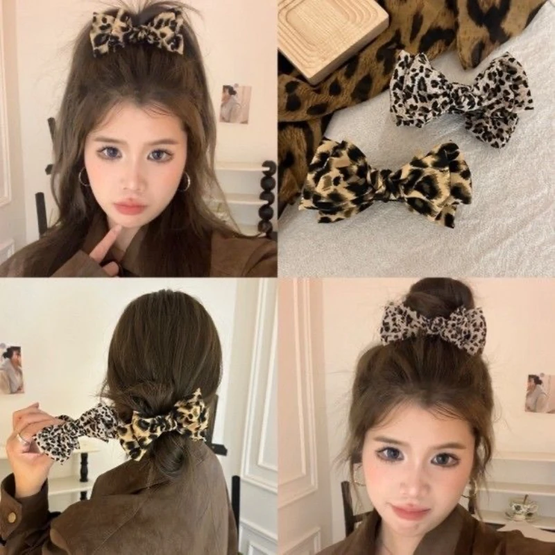 

High Ponytail Hair Clip Leopard Print Bow Meatball Head Grab Hair Accessories Pinzas Para El Cabello Заколки Для Волос 집게핀 머리띠