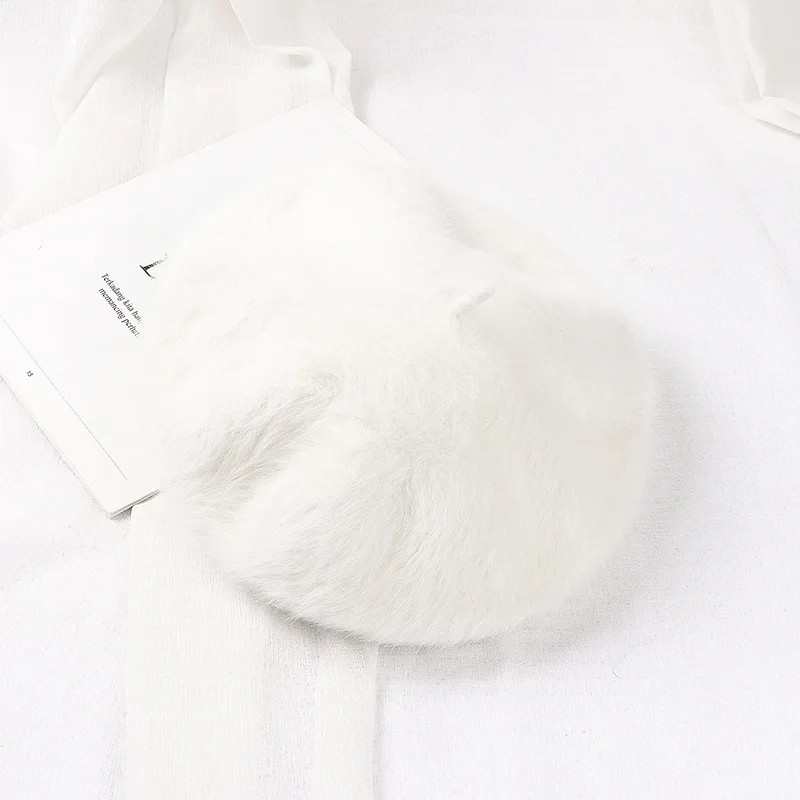 6856 Solid Color Angora French Beret Furry Artist Flat Winter Hat (as1, Solid Color Puffy Flush Angora French Beret Furry Artist  main image 4