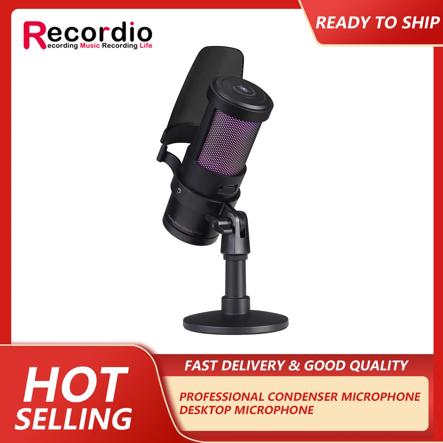 GAM-W8 High Performance Condenser Microphone RGB Mic Kit Used for Computer Mobile Phone Live Singing Game