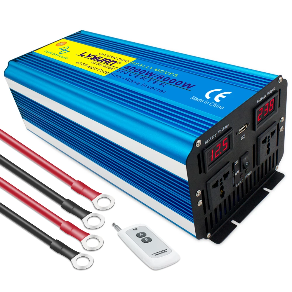 DC12V/24V to AC 220V 110V 127V Pure Sine Wave Inverter 4000W/8000W LED Voltage Transformer EU US Universal Socket Inversor