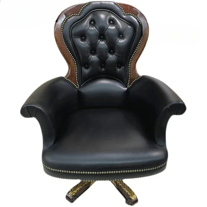 

Office European Boss Chair Study Leather Swivel Chair British and American Solid Wood Leisure Sofa Chair