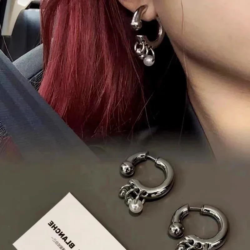 女性用パールペンダントイヤリング,取り外し可能なペンダントイヤリング,ファッショナブルなジュエリーギフト,パンクデザイン,1ペア