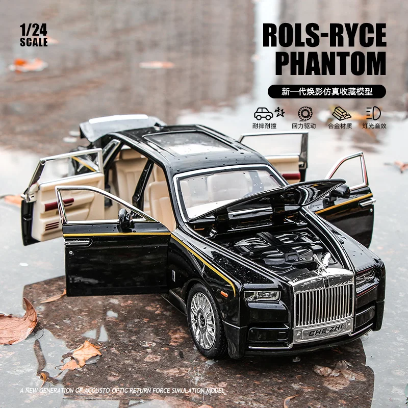 

1:24 Rolls-Royce Phantom Starry Sky, верхняя имитация автомобиля, звук и свет, откатная модель автомобиля из сплава, украшение для мальчика, игрушечный автомобиль, подарок C33