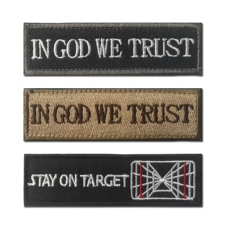 In God We Trust Stay on Target Stickers Army Military Hat Embroidered Hook and Loop Patch with Hook and Ring Clothes Bag Badge