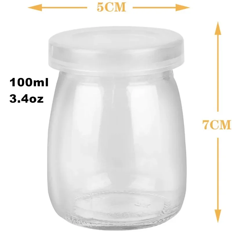 8 Pieces Mini Yogurt Jars Glass Pudding Cups with PE Lids Containers Pot Ideal for Milk Jellies Honey Spices Mousse 100ml(3.4oz)