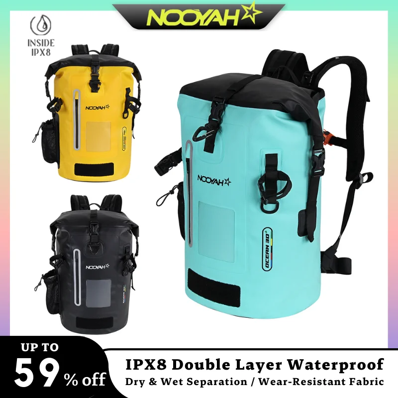 NOOYAH Dry Bag Waterproof Backpack IPX8 Roll-Top Closure Professional Waterproof Bag Fishing Pack Double Layer Outdoor Rucksack